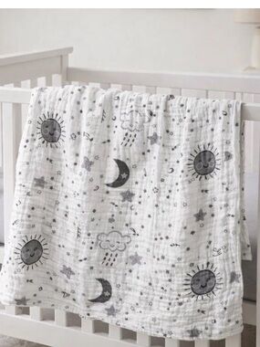 Pottery Barn Kids Muslin Swaddle Blanket Celstial Print Cotton Throw